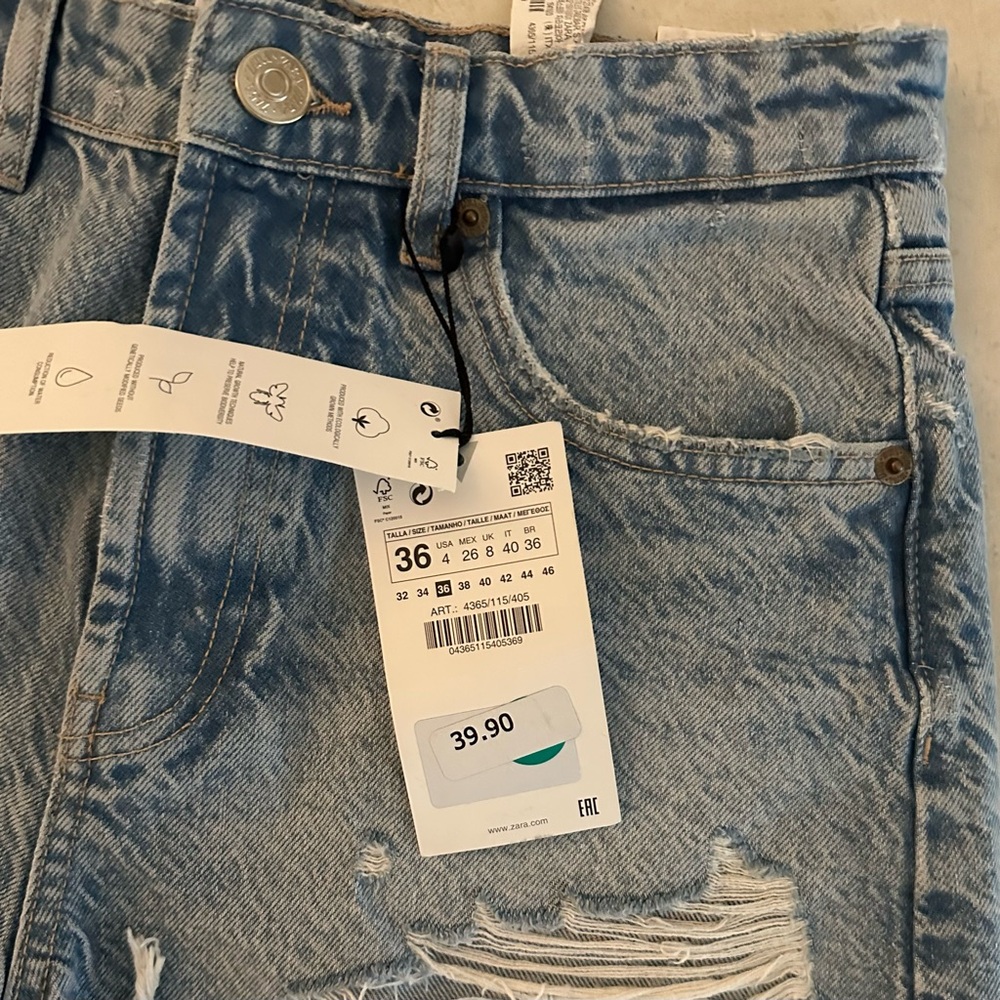 Zara Light Blue Ripped Denim Shorts - Picture 4 of 5